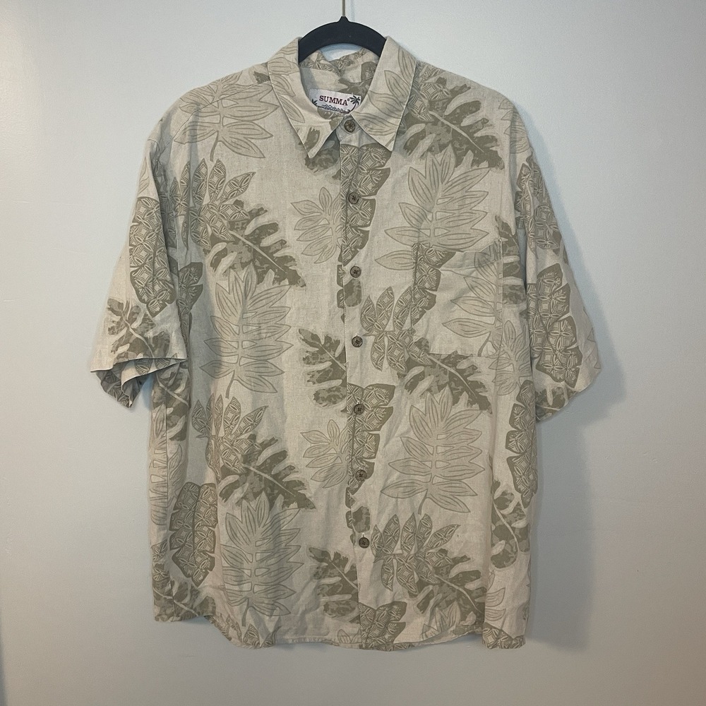 VTG Summa Silk Blend Hawaiian Shirt Sz XL Beige Tan Men's Short Sleeve Button Up
